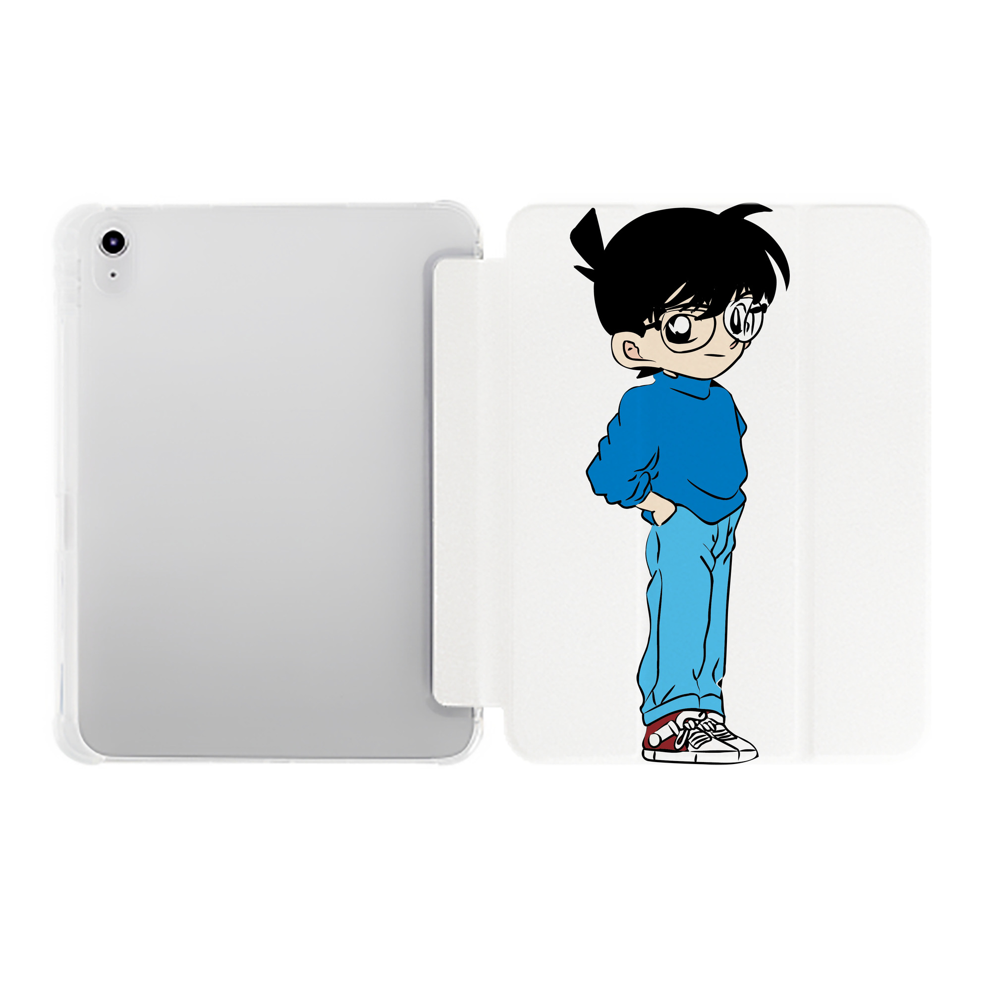 （画像用） 名探偵コナン 江戸川 コナン Detective Conan Conan Edogawa IPad ケース ペン収納付き 三つ折りスタンド PUレザー×シリコン 対応機種9.5/10.5/10.9インチ